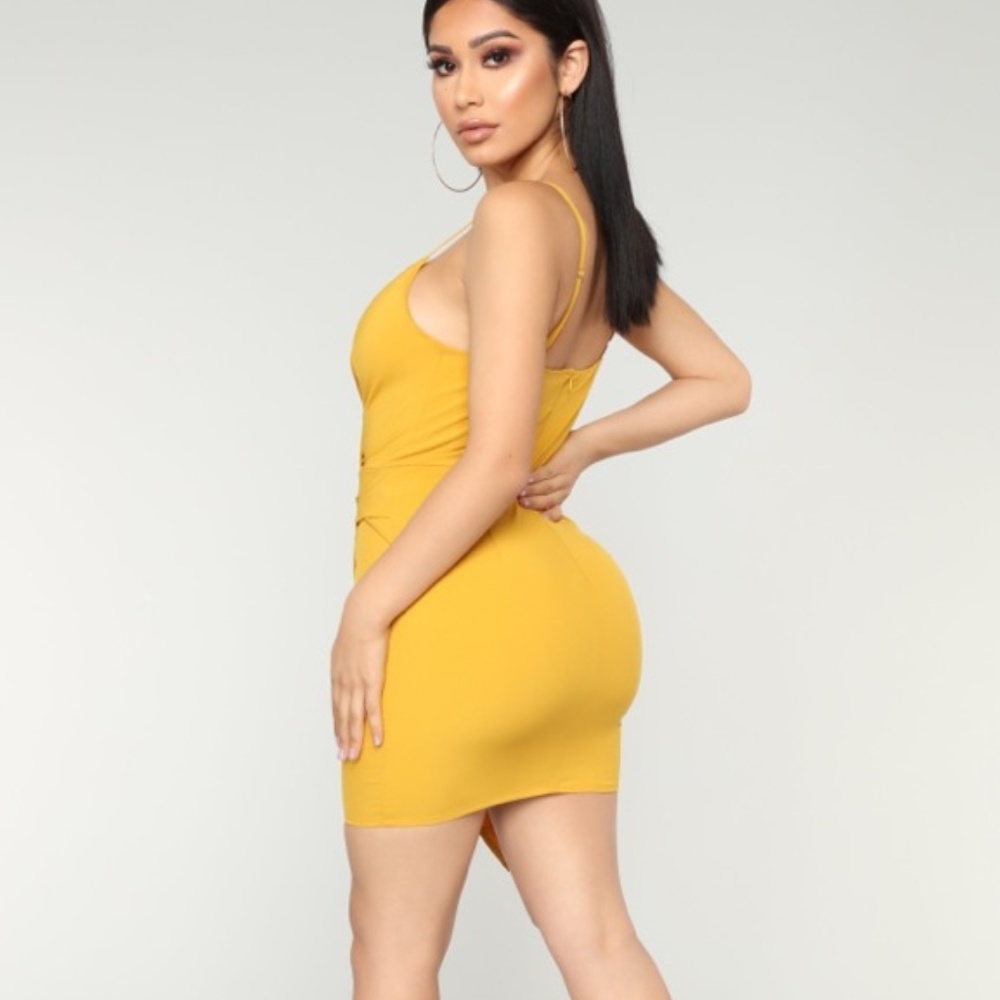 NWT Surplice Fashion Nova Mini Dress Mustard Sz S - Picture 4 of 7